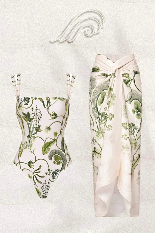 Conjunto de baño de dos piezas con estampado de plantas Amelia 