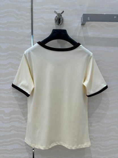 Celine 25 Arc de Triomphe Letter Short Sleeve T-shirt Off-white mix Black Cotton