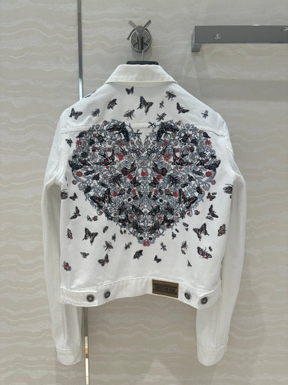 CD Butterfly Pattern denim Jacket White Cotton