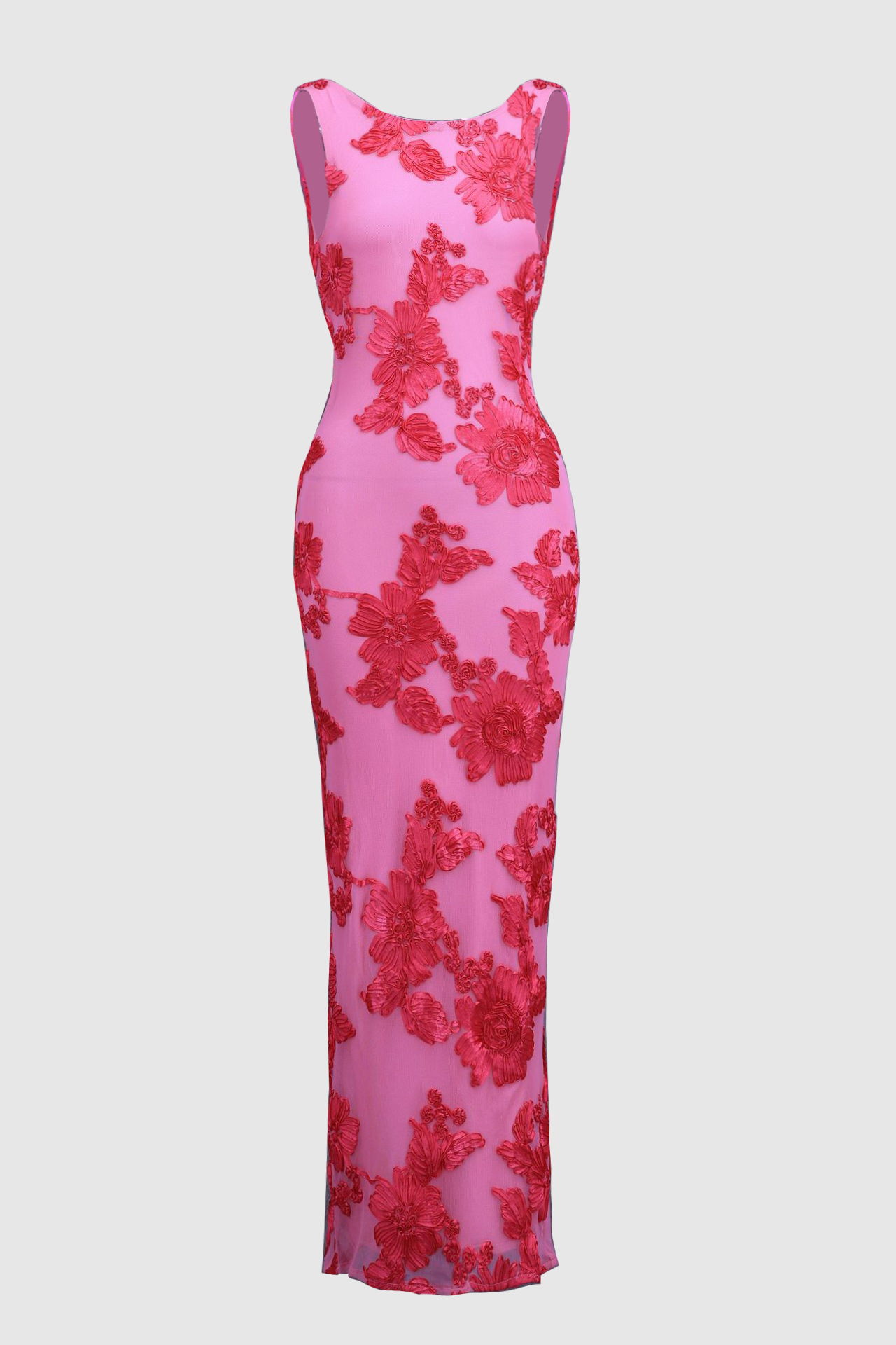 Barbara Floral Appliqu茅 Mesh Maxi Dress