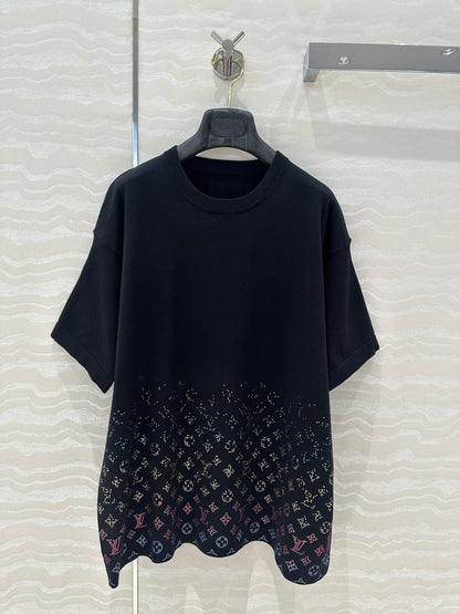 LV Short-Sleeved Knit Sweater Shirt White Black Cotton