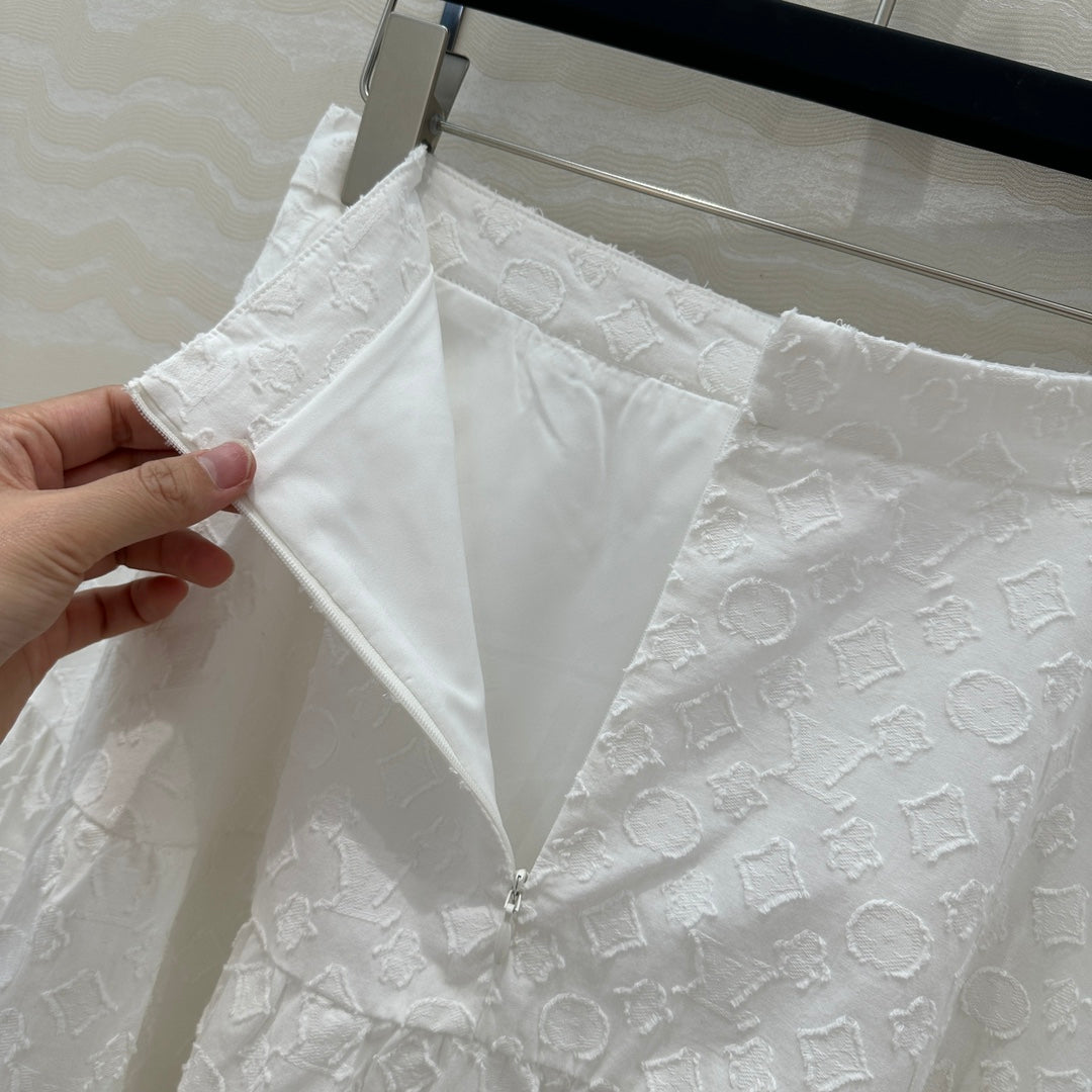LV Monogram Jacquard Skirt White Cotton