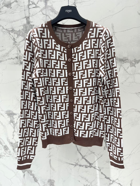 Fendi Double f Letter Knitted Cardigan Brown Wool