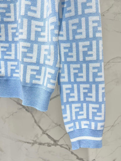 Fendi Double f Letter Knitted Cardigan Blue Wool