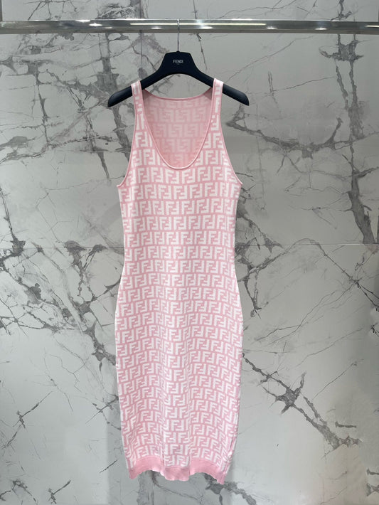 Fendi Sleeveless Dress Pink Wool
