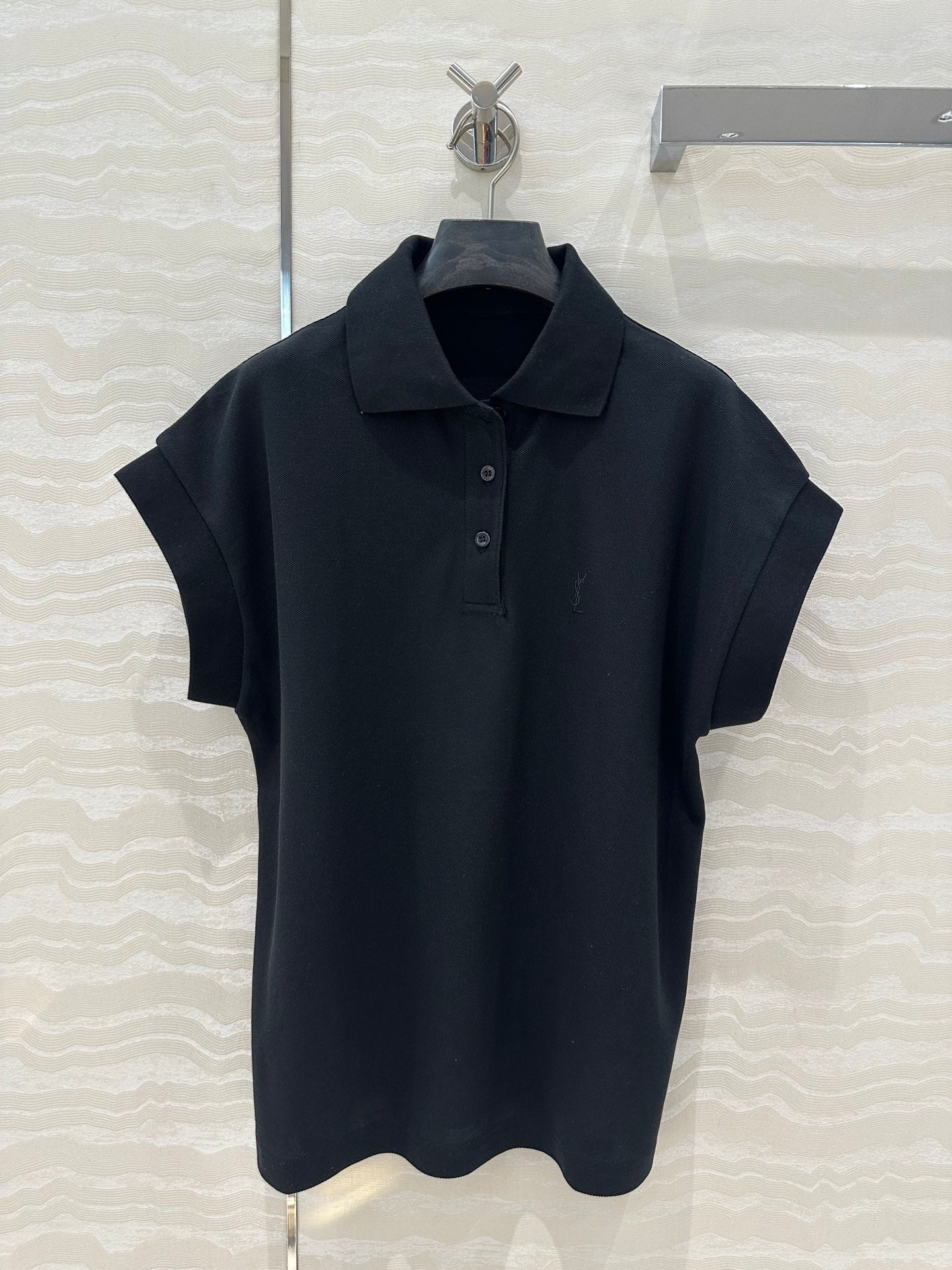 YSL Polo Collar T-shirt Black Cotton Polyester