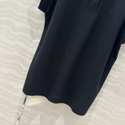 YSL Polo Collar T-shirt Black Cotton Polyester