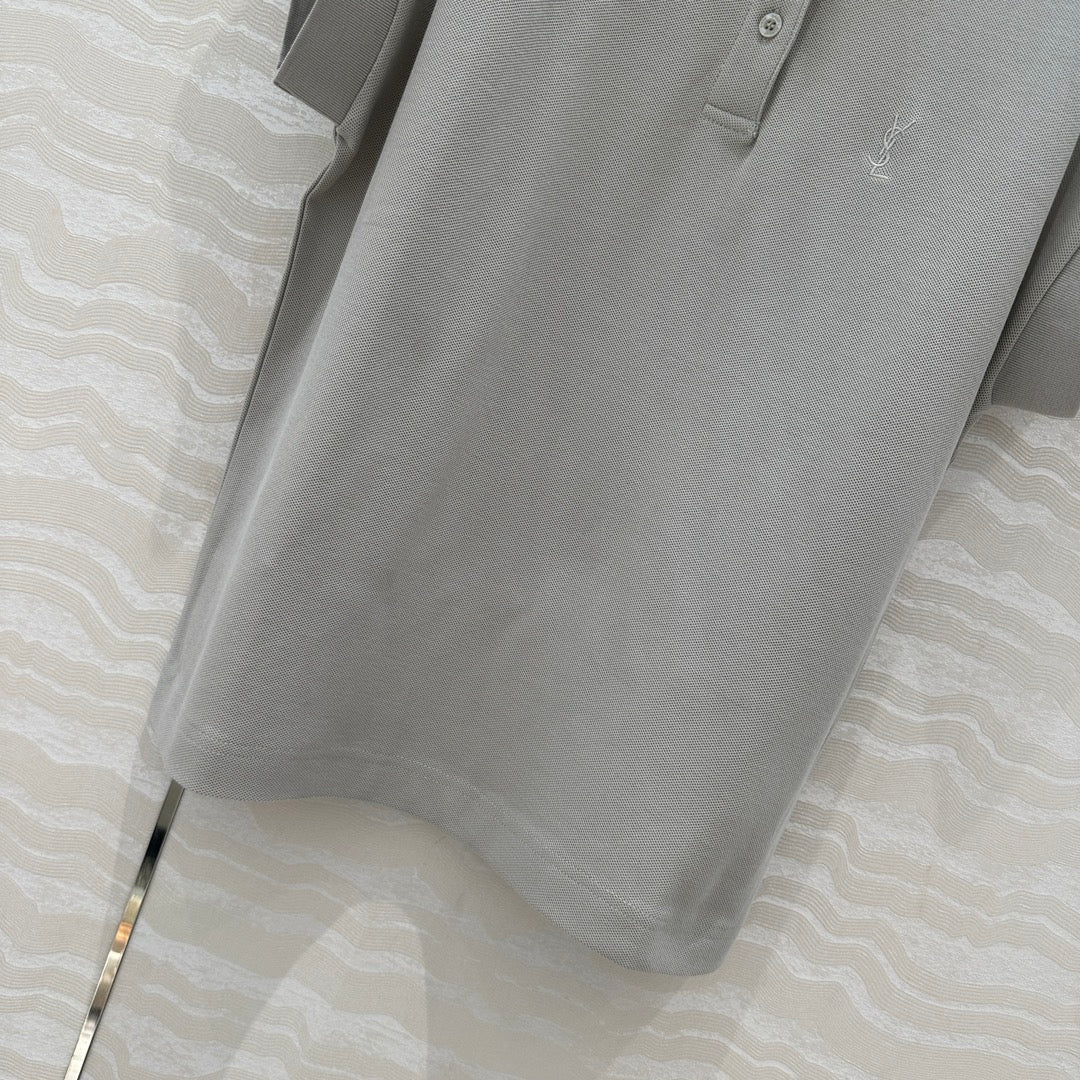 YSL Polo Collar T-shirt Gray Cotton Polyester