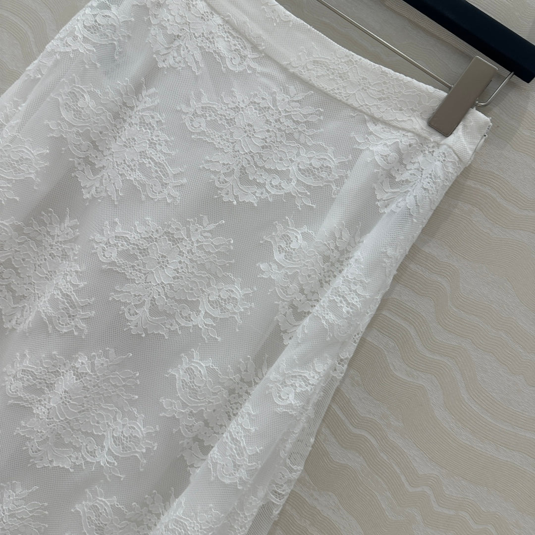 CD Lace Long Skirt White Polyester