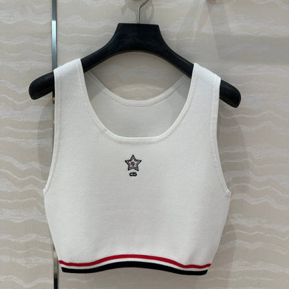 CD Sport Knitted Top Vest White Linen Silk