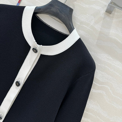 CD Round Neck Cardigan Jacket Black Wool Cotton