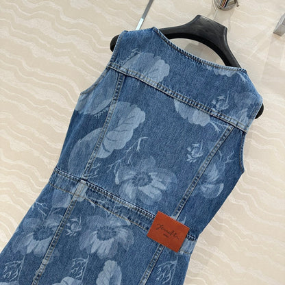 Fendi Flower Vest Dress Blue cotton