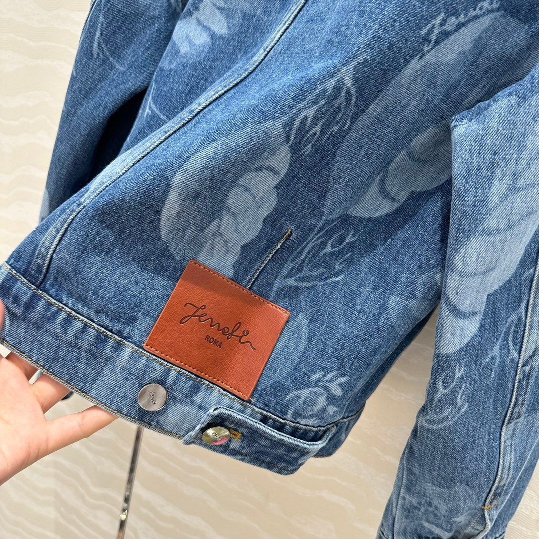 Fendi Flower Denim Jacket Blue cotton