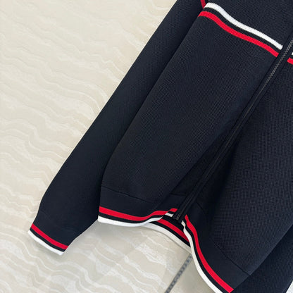CD Knitted Zipper Jacket Black Rayon Polyester