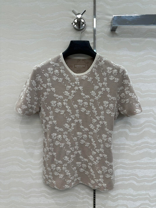 Fendi Knitted Top White Beige Cotton Viscose
