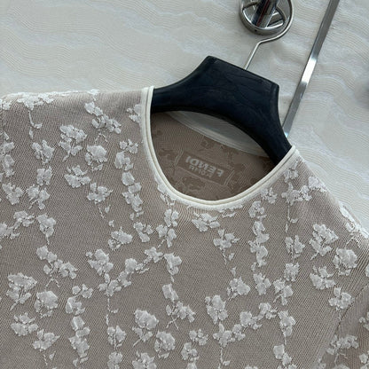 Fendi Knitted Top White Beige Cotton Viscose
