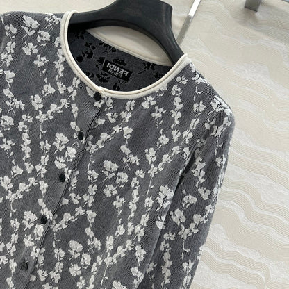 Fendi Knitted Cardigan Dark Gray Cotton Viscose