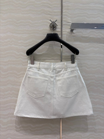 Celine 25 Embroidered Small Flower Skirt White Cotton