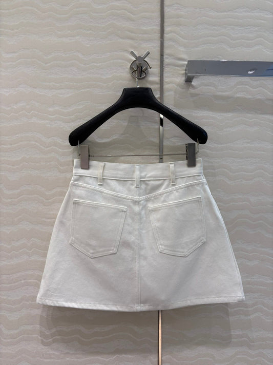 Celine 25 Embroidered Small Flower Skirt White Cotton
