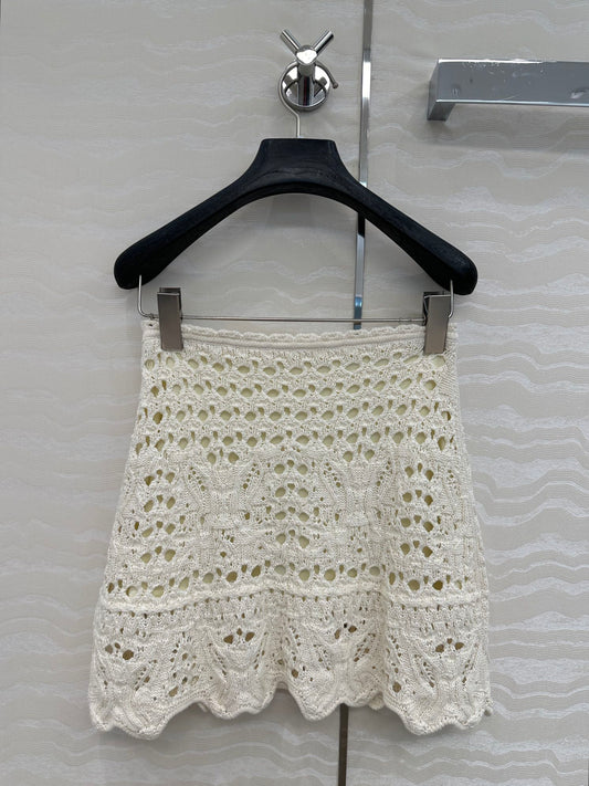 CD Hollow Short Skirt White Cotton Washi