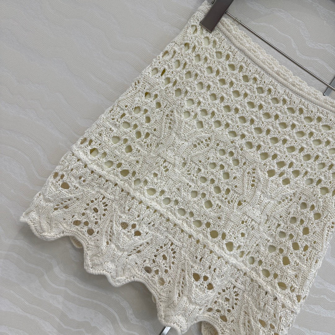 CD Hollow Short Skirt White Cotton Washi