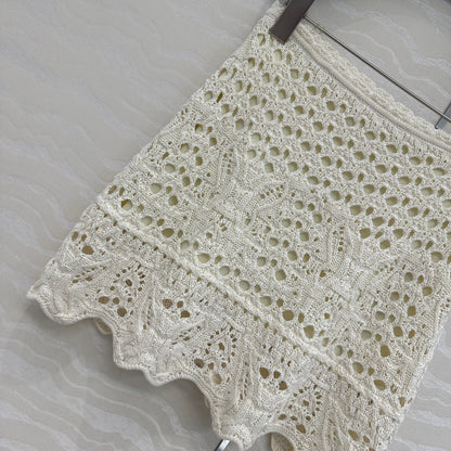 CD Hollow Short Skirt White Cotton Washi