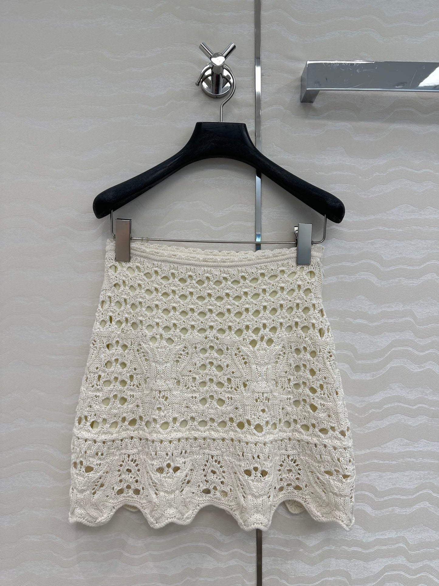 CD Hollow Short Skirt White Cotton Washi