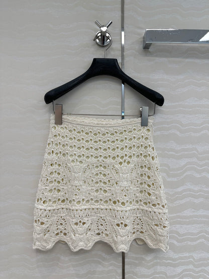 CD Hollow Short Skirt White Cotton Washi