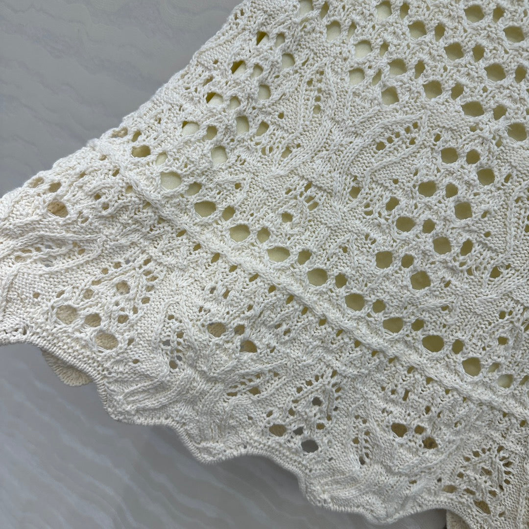 CD Hollow Short Skirt White Cotton Washi