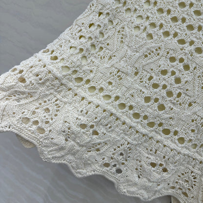 CD Hollow Short Skirt White Cotton Washi