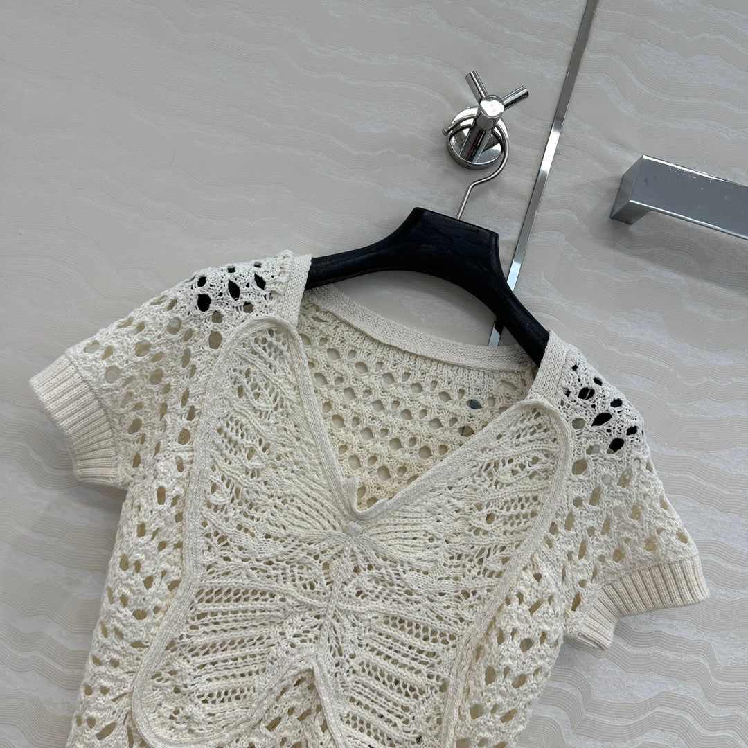 CD Butterfly Hollow Top White Cotton Washi