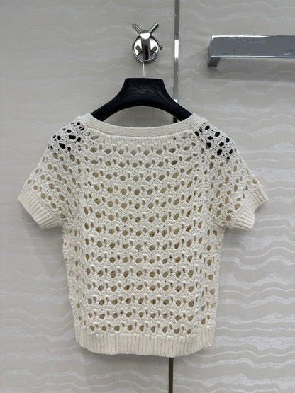 CD Butterfly Hollow Top White Cotton Washi