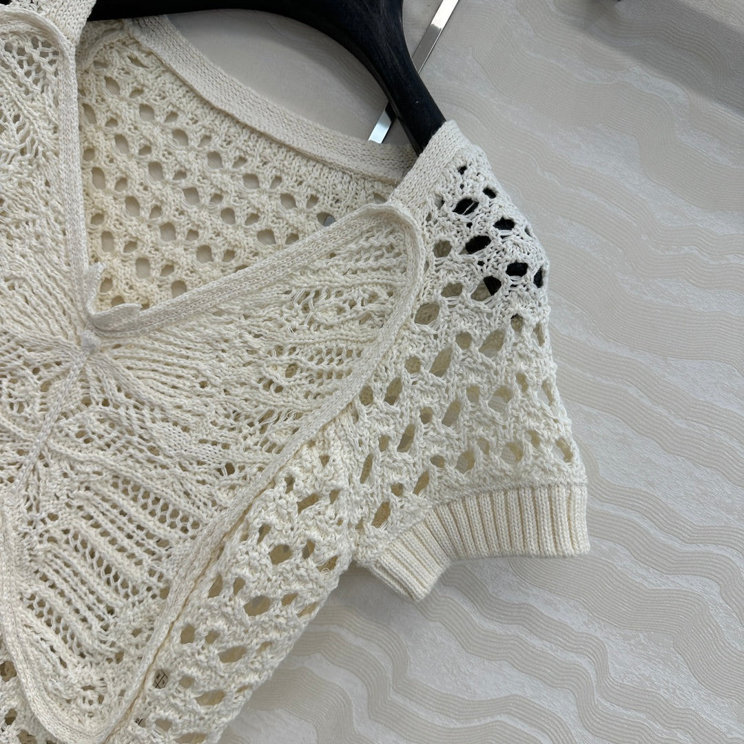 CD Butterfly Hollow Top White Cotton Washi