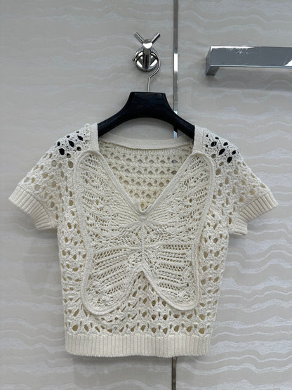 CD Butterfly Hollow Top White Cotton Washi