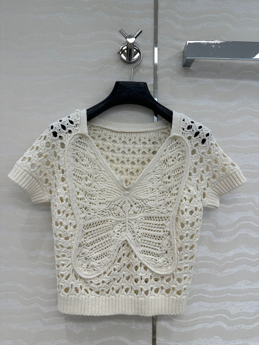 CD Butterfly Hollow Top White Cotton Washi