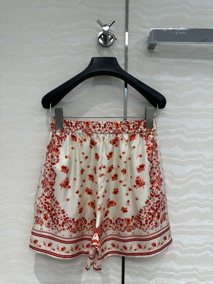 Fendi Flower Short Red Silk