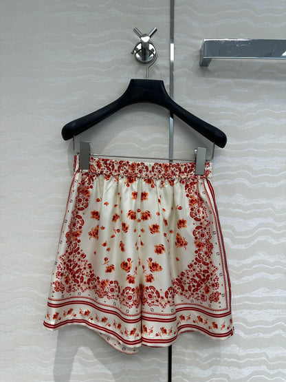 Fendi Flower Short Red Silk