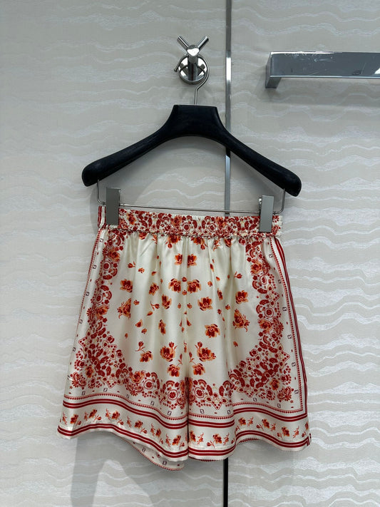 Fendi Flower Short Red Silk