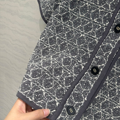 CD Knitted Short-sleeved Cardigan Jacket Gray Cotton Polyester