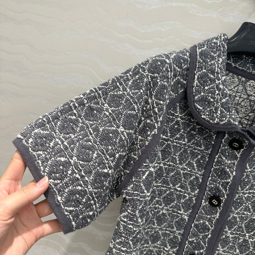 CD Knitted Short-sleeved Cardigan Jacket Gray Cotton Polyester
