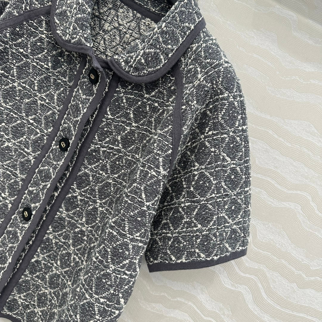 CD Knitted Short-sleeved Cardigan Jacket Gray Cotton Polyester