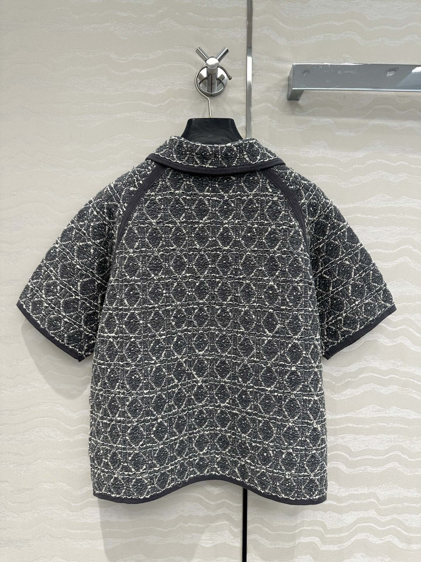CD Knitted Short-sleeved Cardigan Jacket Gray Cotton Polyester