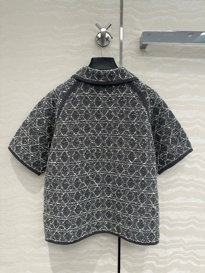 CD Knitted Short-sleeved Cardigan Jacket Gray Cotton Polyester