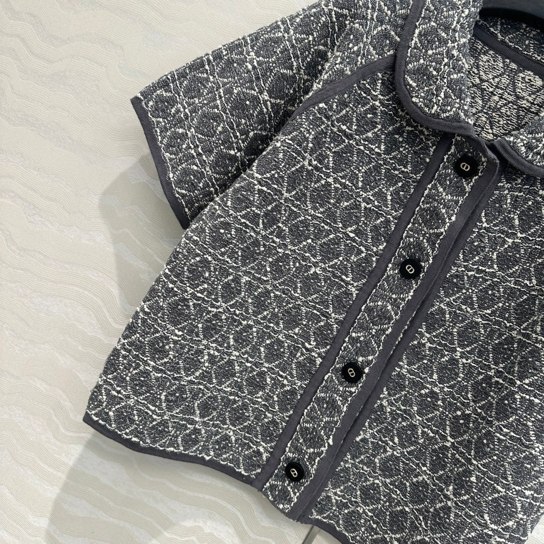 CD Knitted Short-sleeved Cardigan Jacket Gray Cotton Polyester