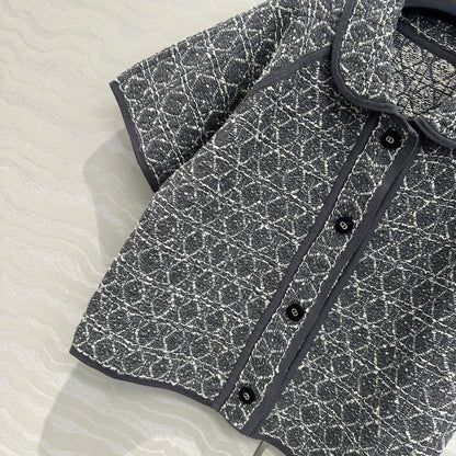 CD Knitted Short-sleeved Cardigan Jacket Gray Cotton Polyester