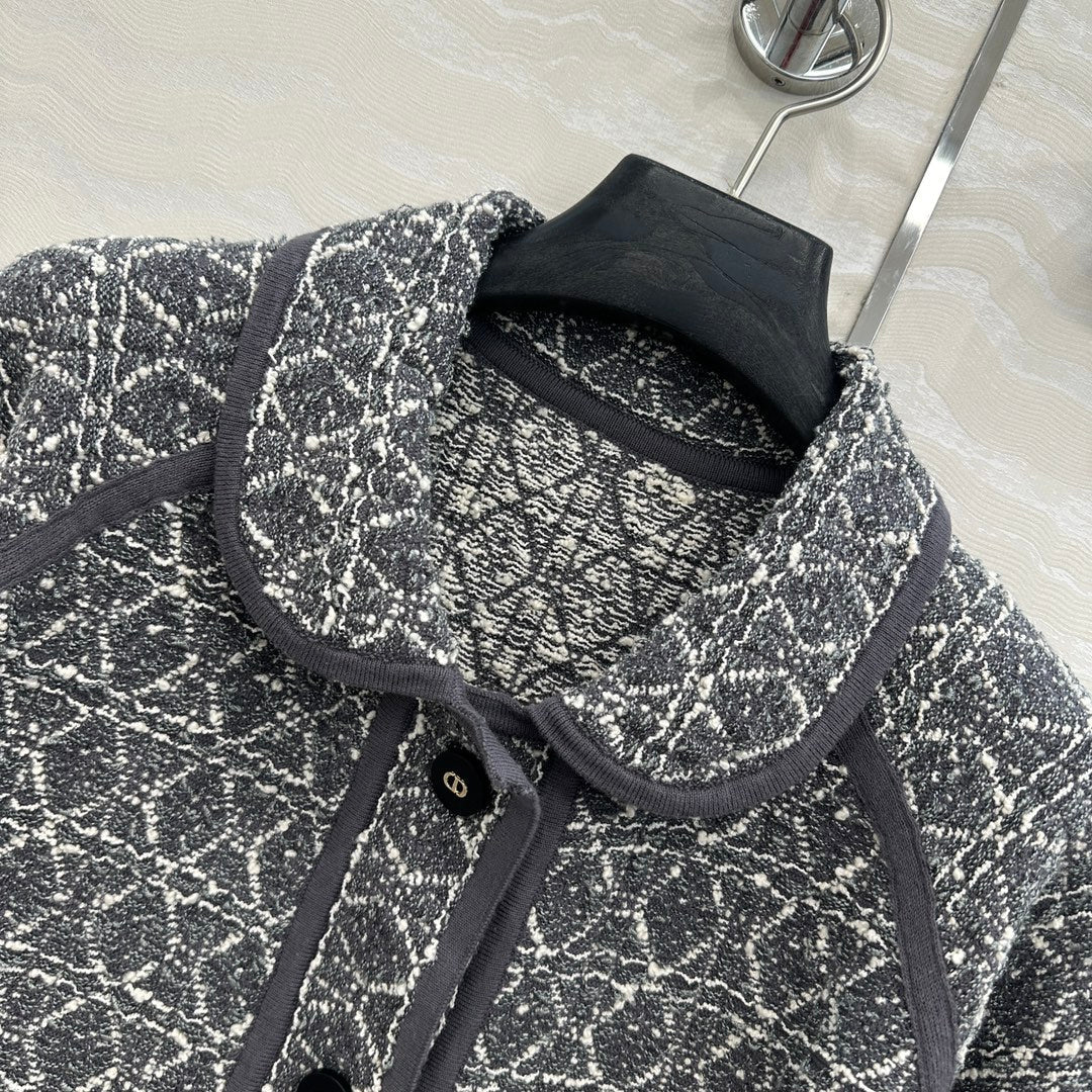 CD Knitted Short-sleeved Cardigan Jacket Gray Cotton Polyester