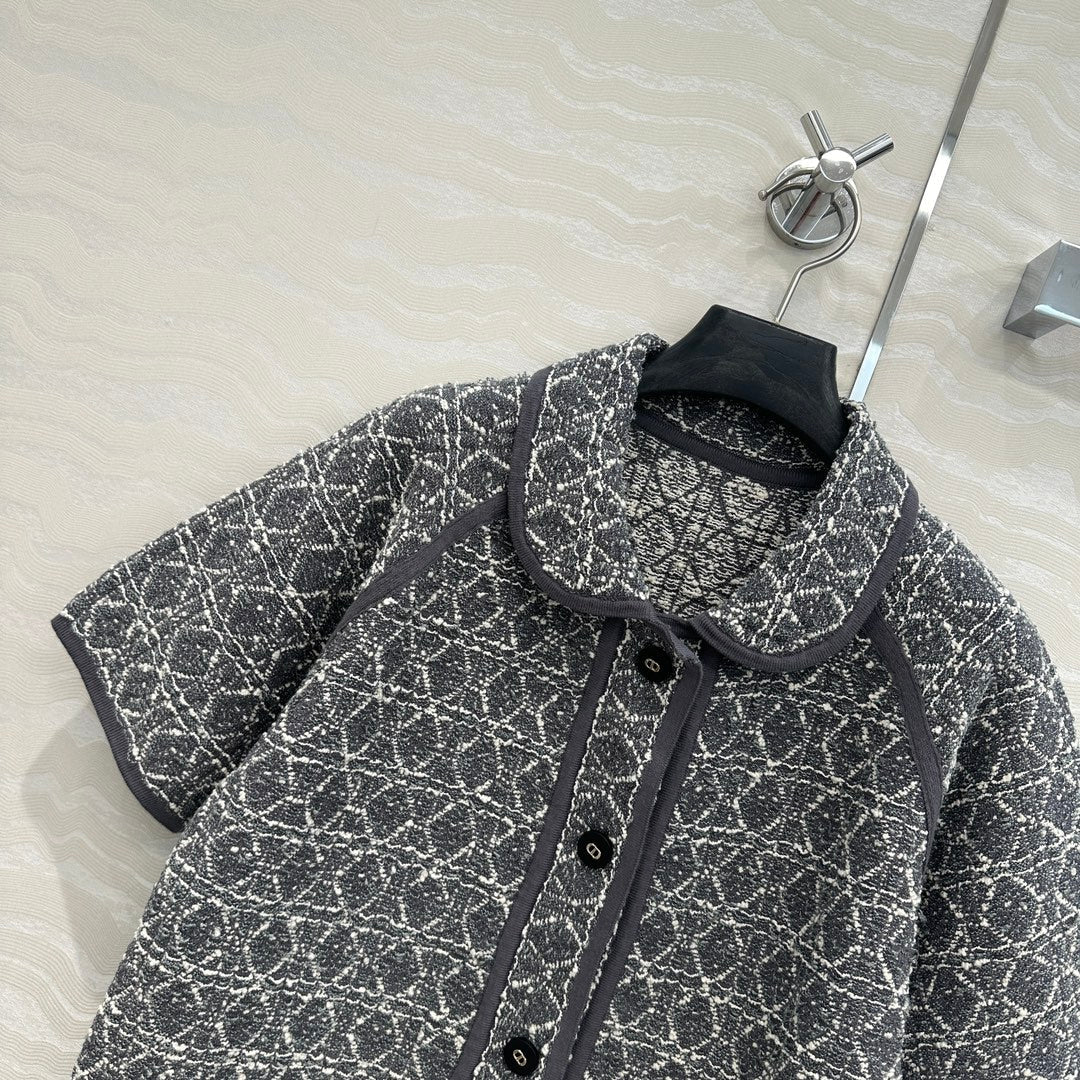 CD Knitted Short-sleeved Cardigan Jacket Gray Cotton Polyester