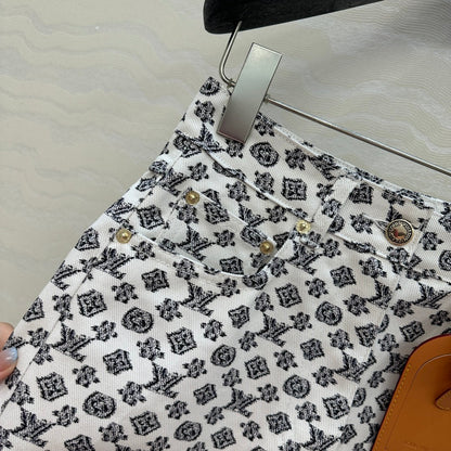 LV 25 Advanced Logo Denim Shorts Black White Poliester