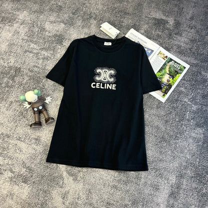 Celine Triomphe Studs T-shirt Black White Cotton 350643