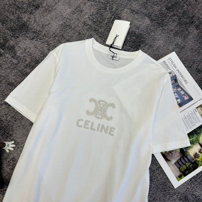 Celine Triomphe Studs T-shirt Black White Cotton 350643